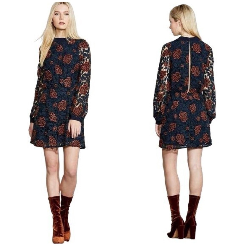 Ali & Jay Women's Dazzling Crochet Floral Lace Long Sleeve Mini Dress, Small